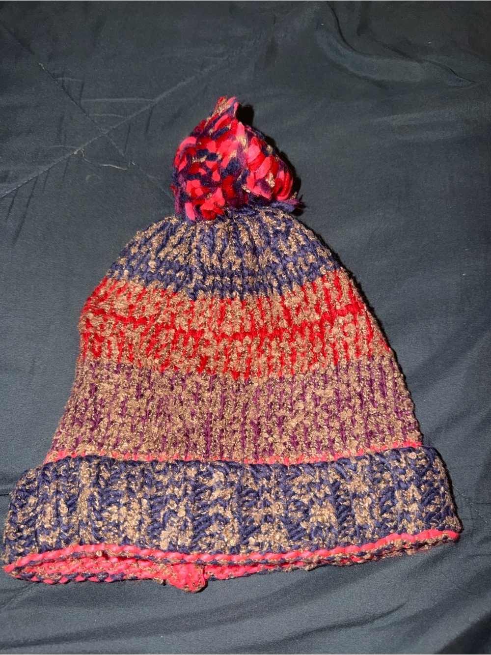 Kids Multicolor Knit Pom Beanie - Purple/Red/Blue